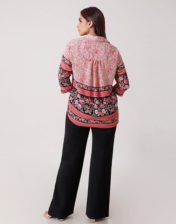 Boarder Printed ¾ Sleeves Blouse