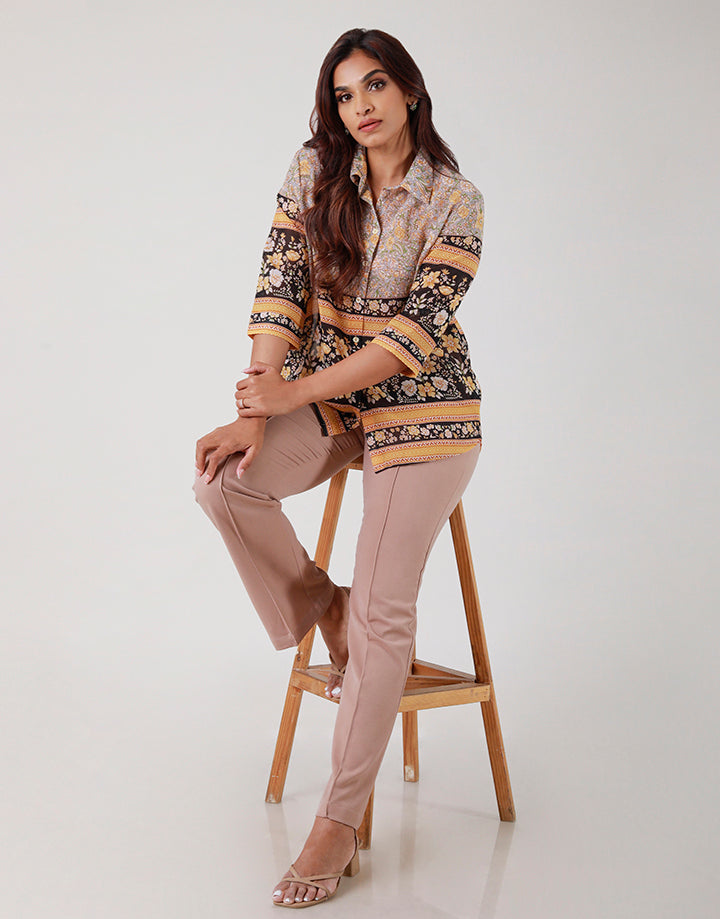 Boarder Printed ¾ Sleeves Blouse