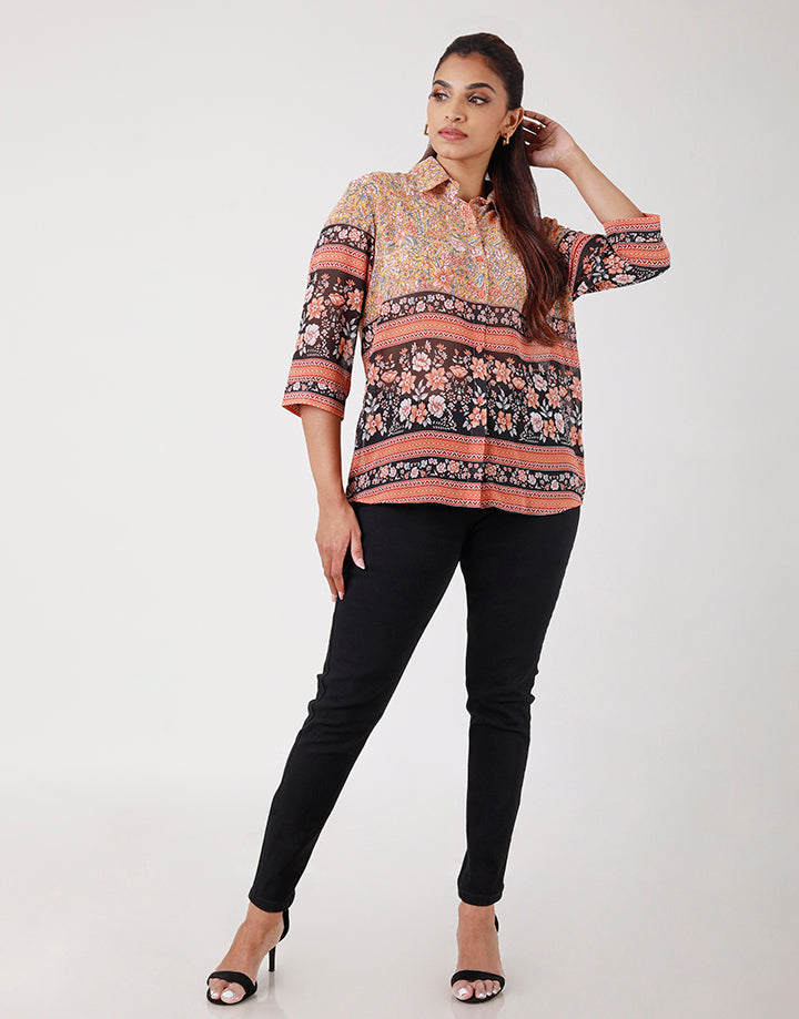 Boarder Printed ¾ Sleeves Blouse