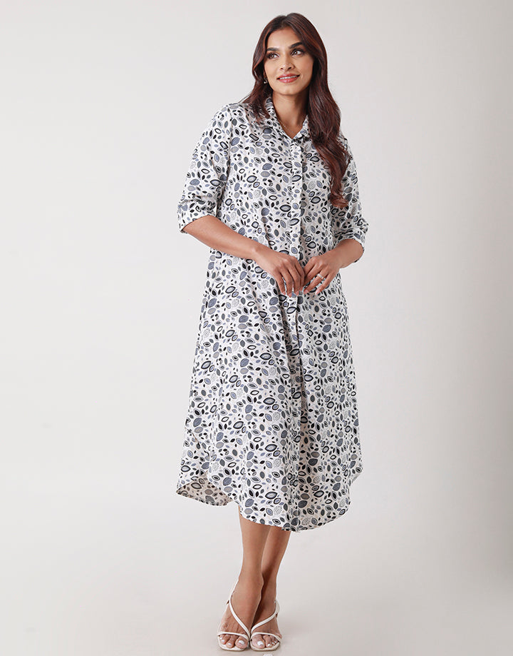 Curved Hem Printed Shirt Dress