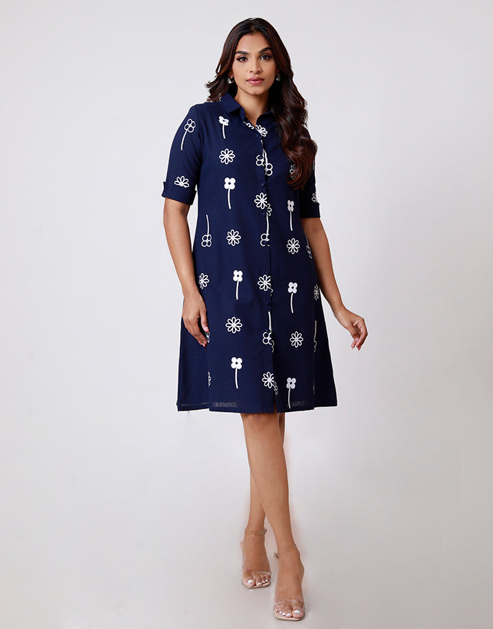 Folded Sleves Shirt Dress with Pockets