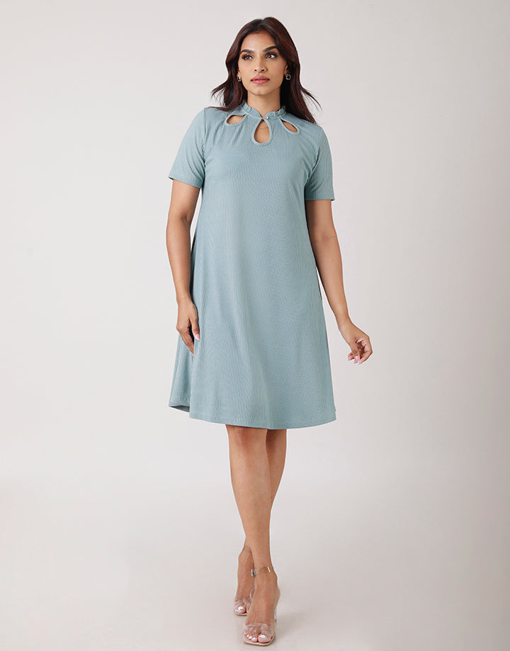 Frilled Neck Line with Keyhole Dress