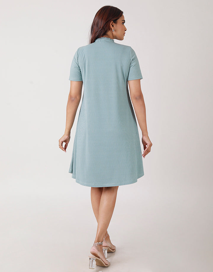 Frilled Neck Line with Keyhole Dress