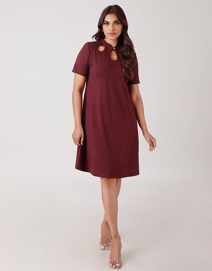 Frilled Neck Line with Keyhole Dress