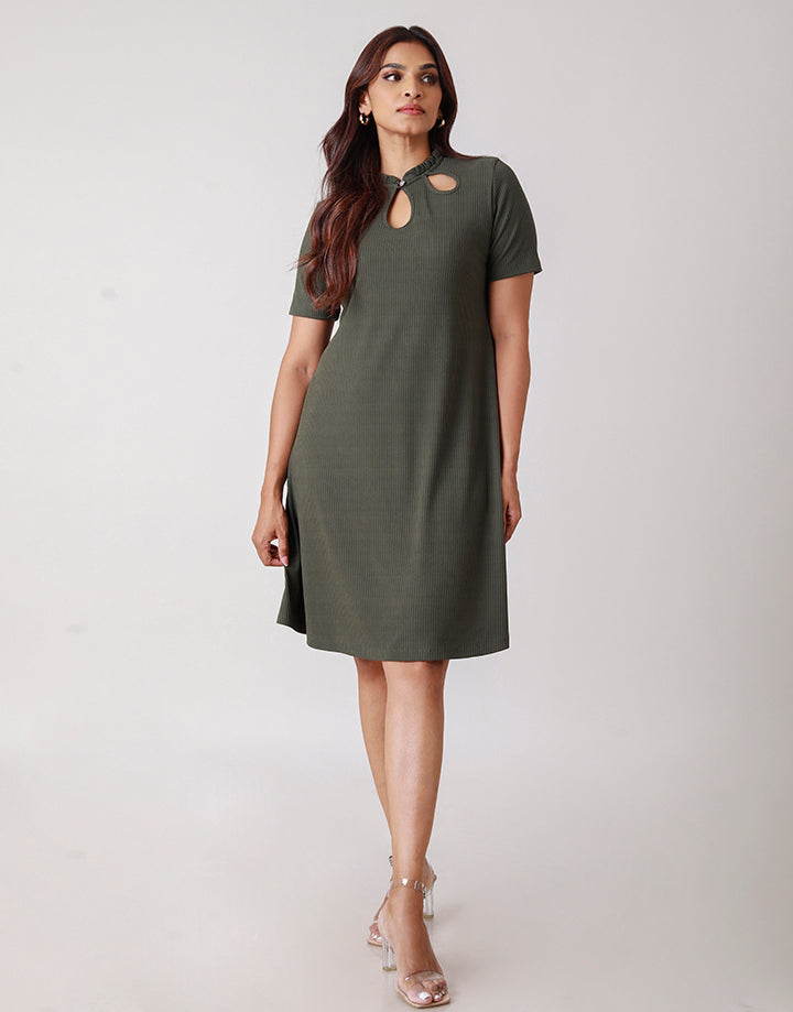 Frilled Neck Line with Keyhole Dress