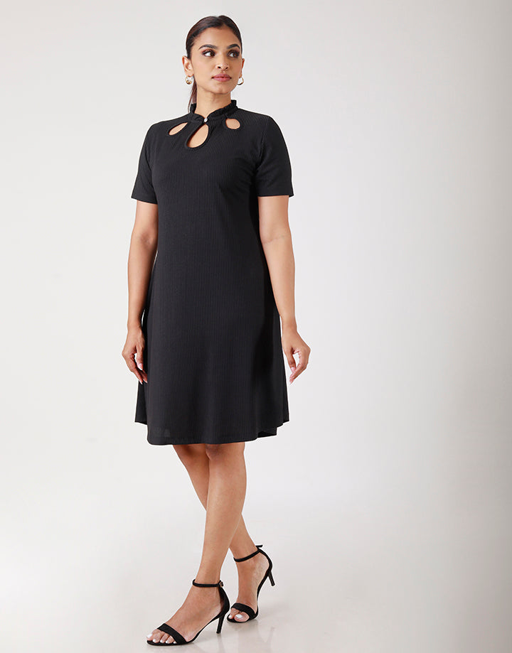 Frilled Neck Line with Keyhole Dress