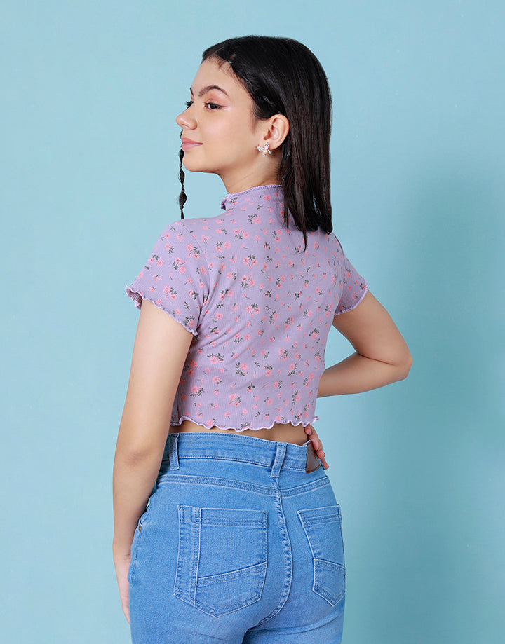 High Neck Printed Crop Top