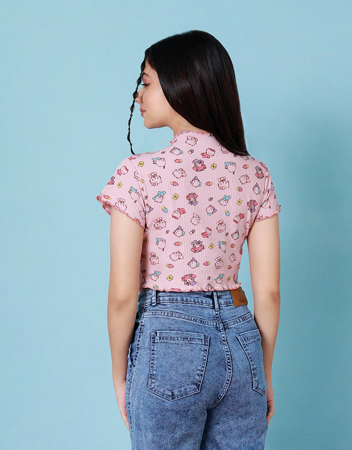 High Neck Printed Crop Top