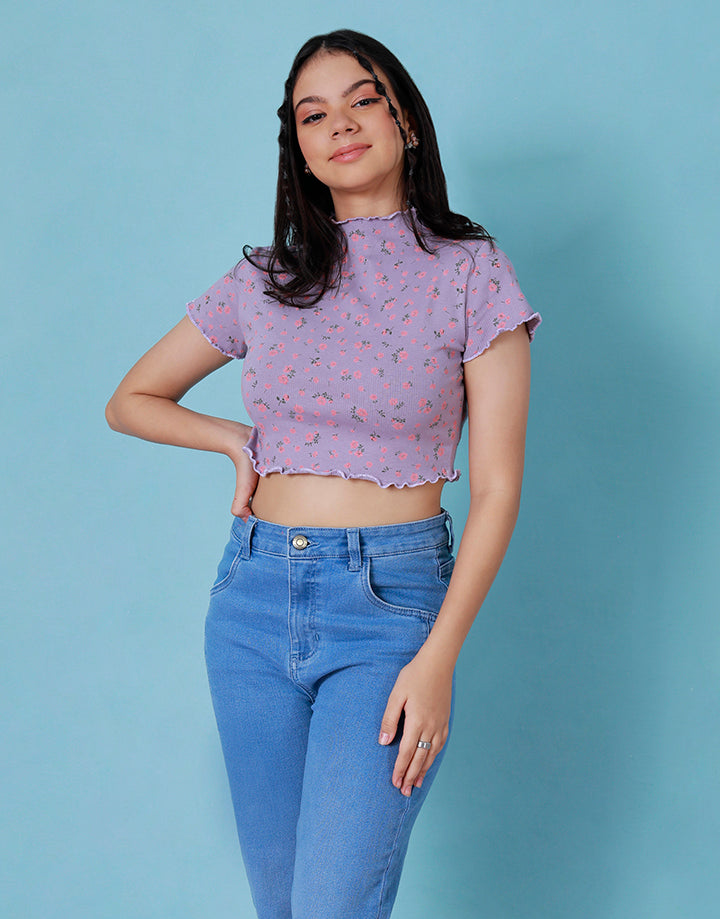 High Neck Printed Crop Top