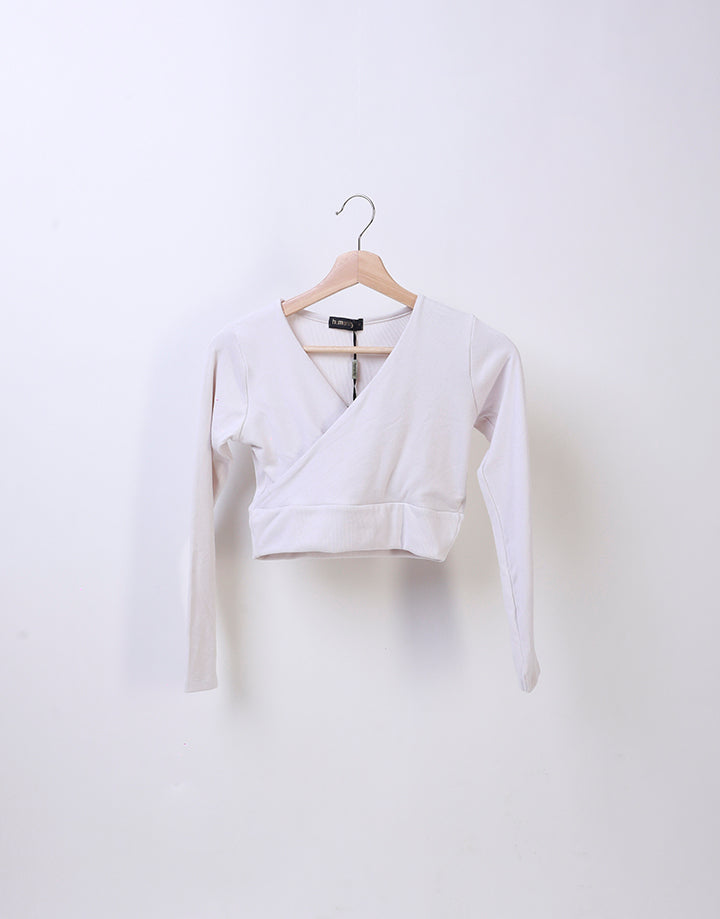 Long Sleeves Crop Top with Crossover Neck