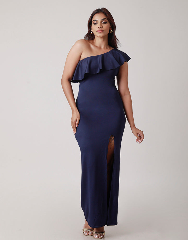 One Shoulder Dress with Front Slit