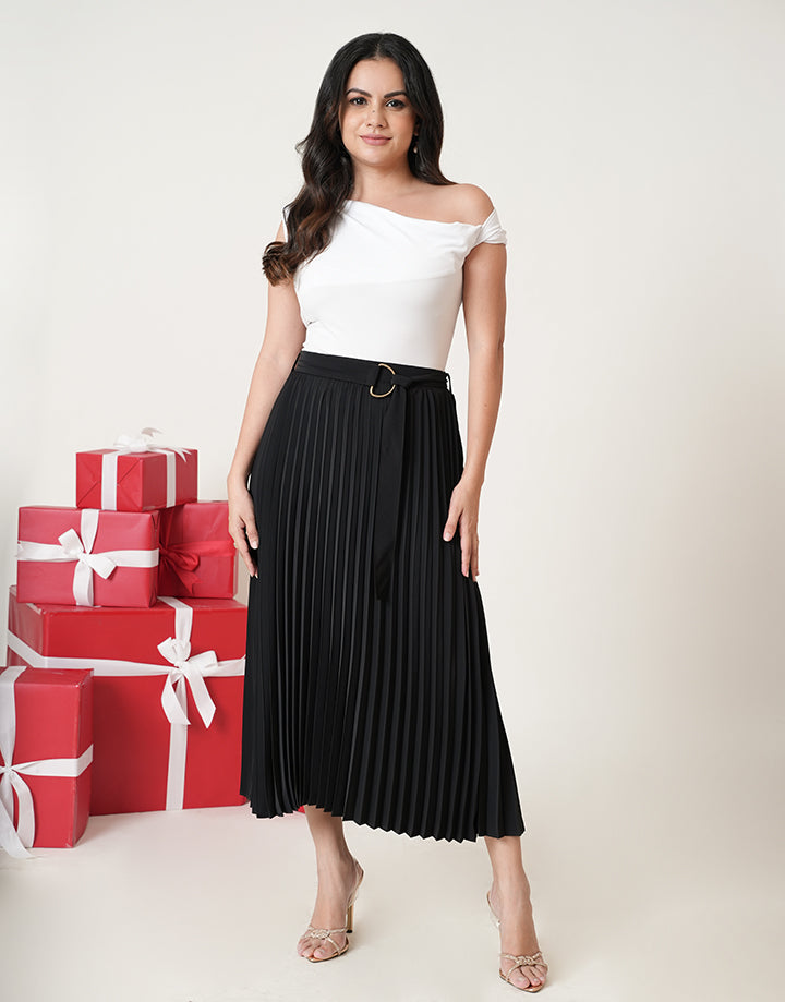 Pleated Skirt with Buckle Detail