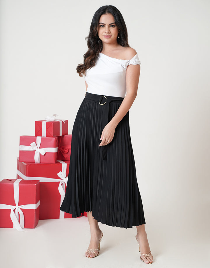 Pleated Skirt with Buckle Detail