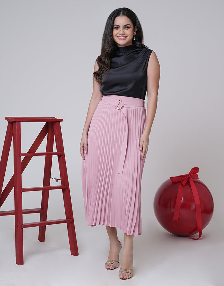 Pleated Skirt with Buckle Detail