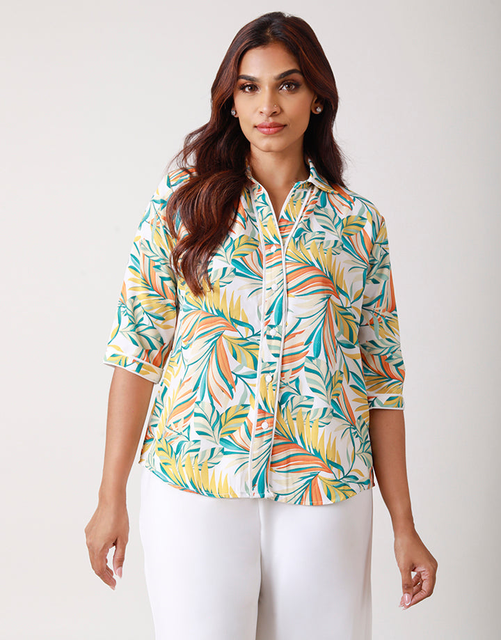 Printed Blouse with Stand Collar