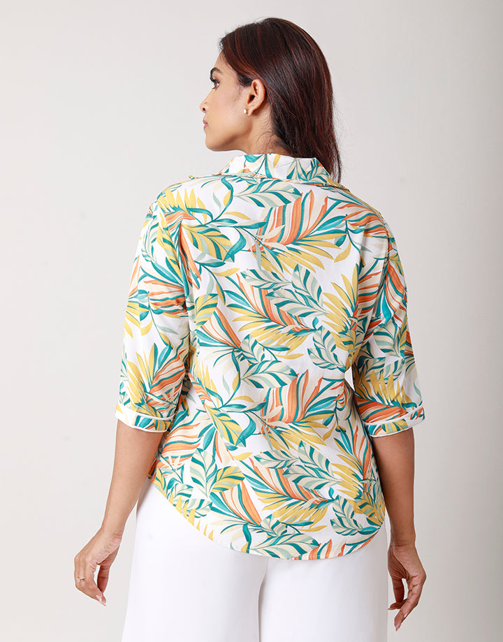 Printed Blouse with Stand Collar