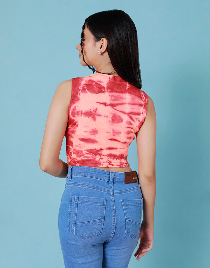 Printed High Neck Crop Top with Sleeveless