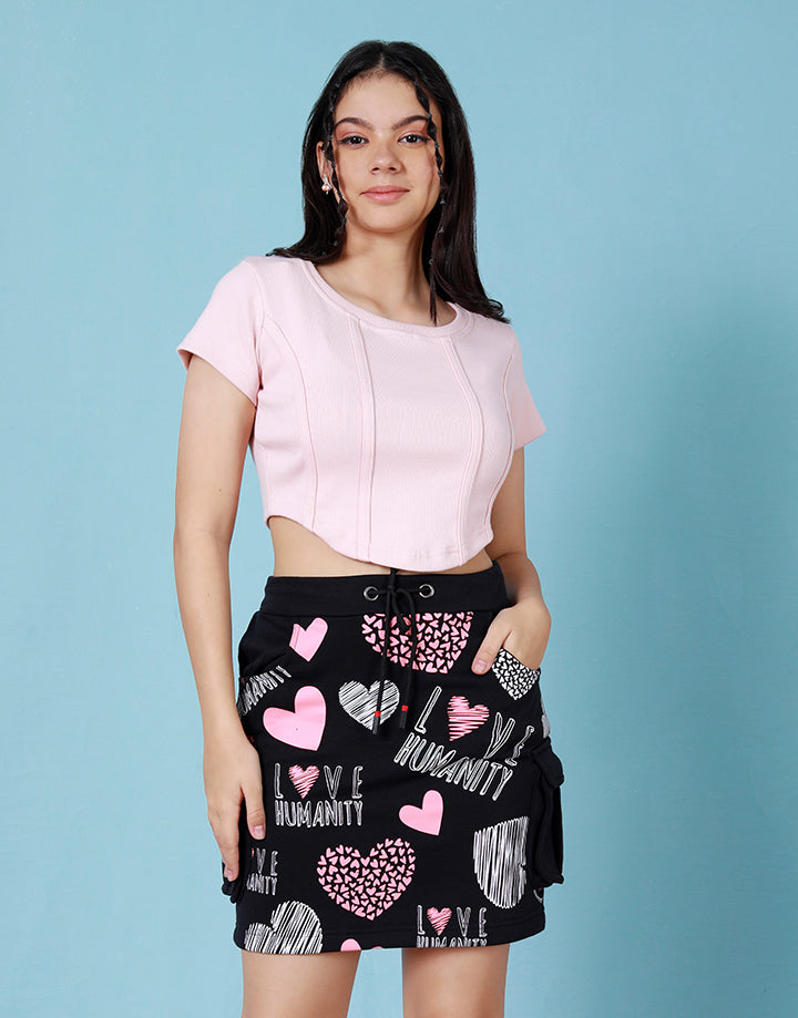 Printed Mini Skirt with Pockets