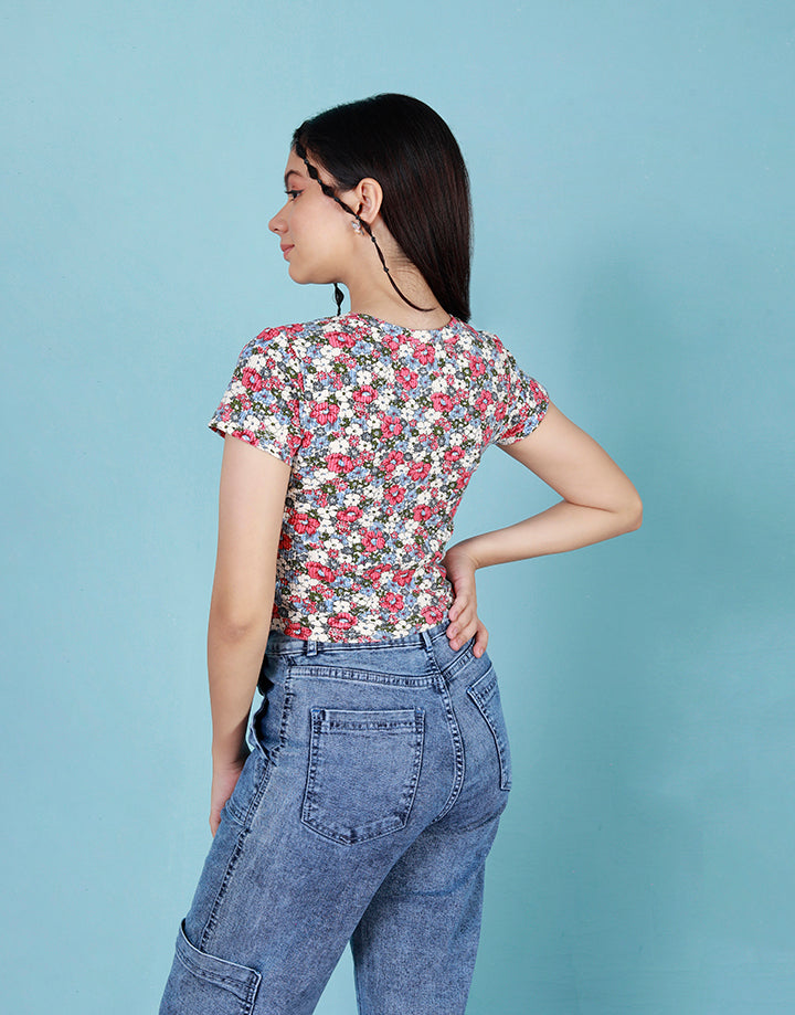 Printed Short Sleeves Crop Top