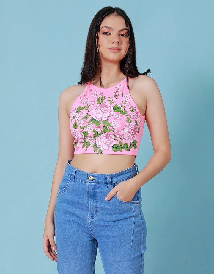 Printed Strappy Crop Top