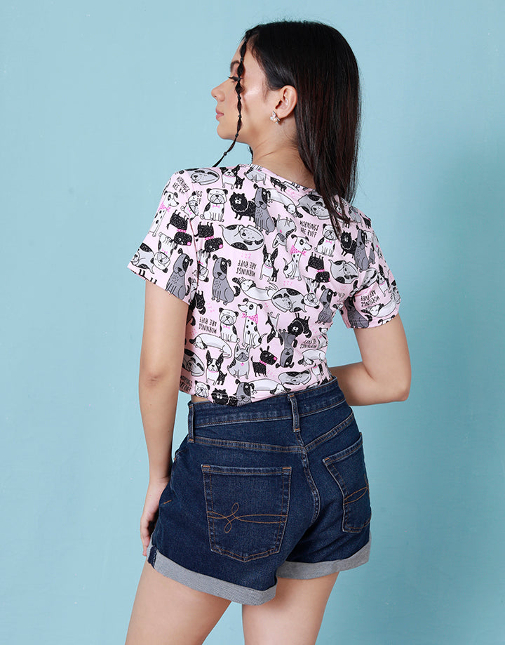 Round Neck Printed Crop Top