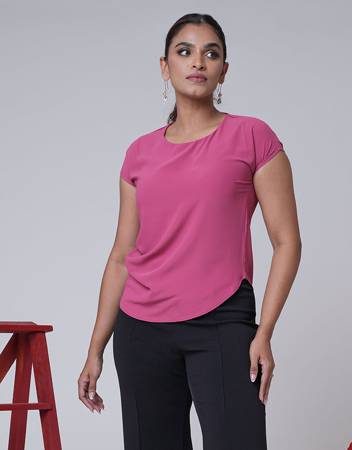 Round Neck Top with Side Gathered