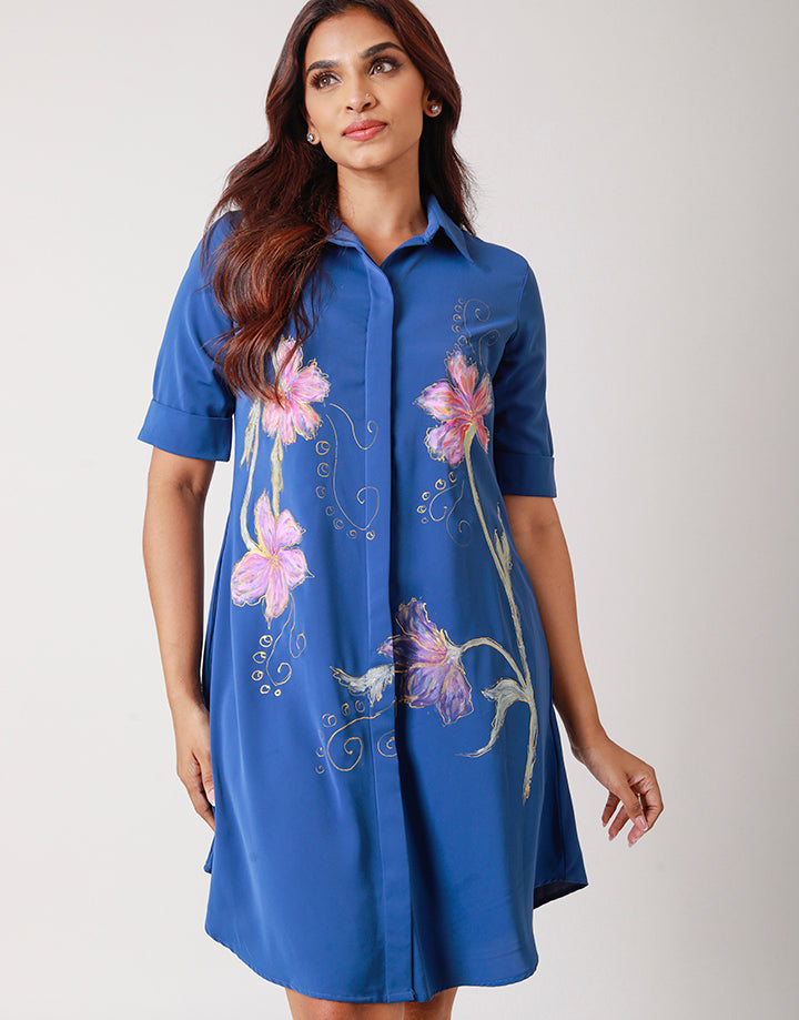 Shirt Dress with Hand Printed