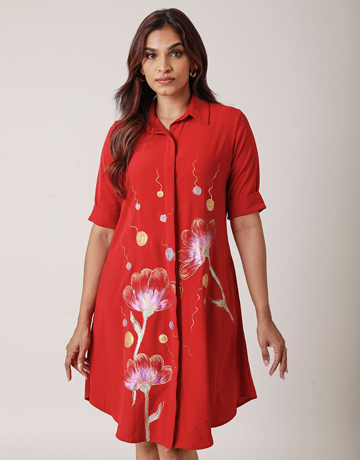 Shirt Dress with Hand Printed