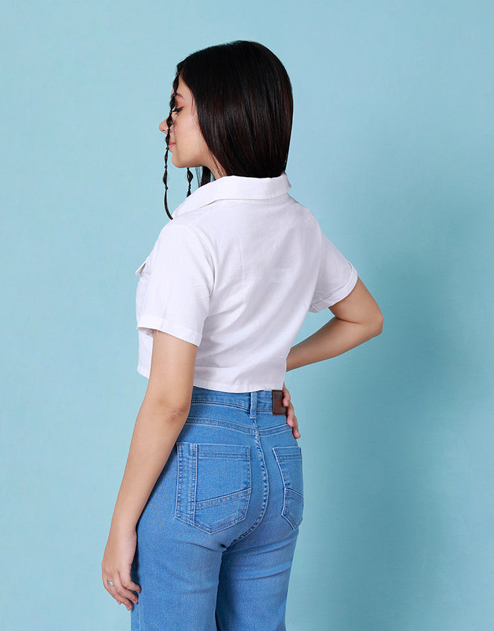 Short Sleeves Crop Shirt with Pockets