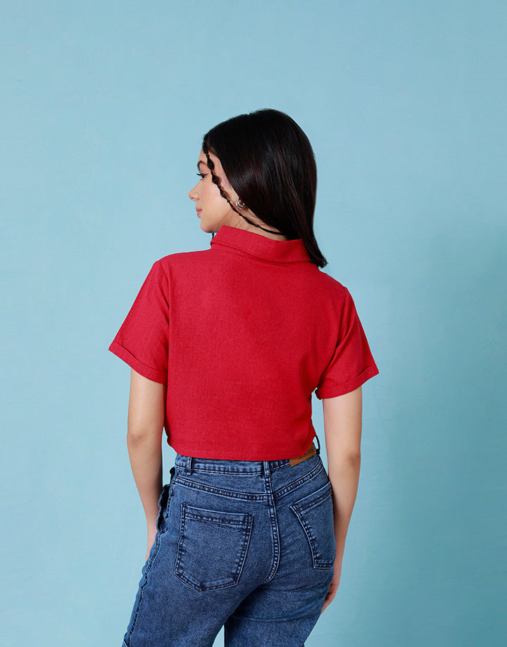 Short Sleeves Crop Shirt with Pockets