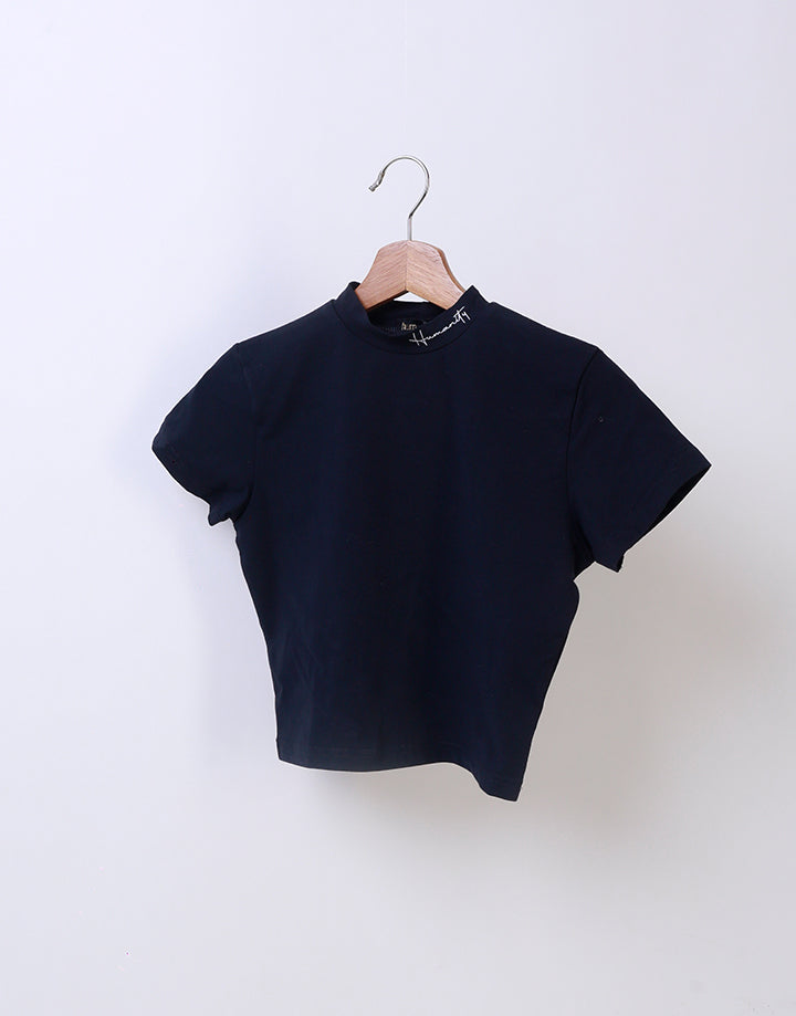 Short Sleeves Crop Top with Neck Print