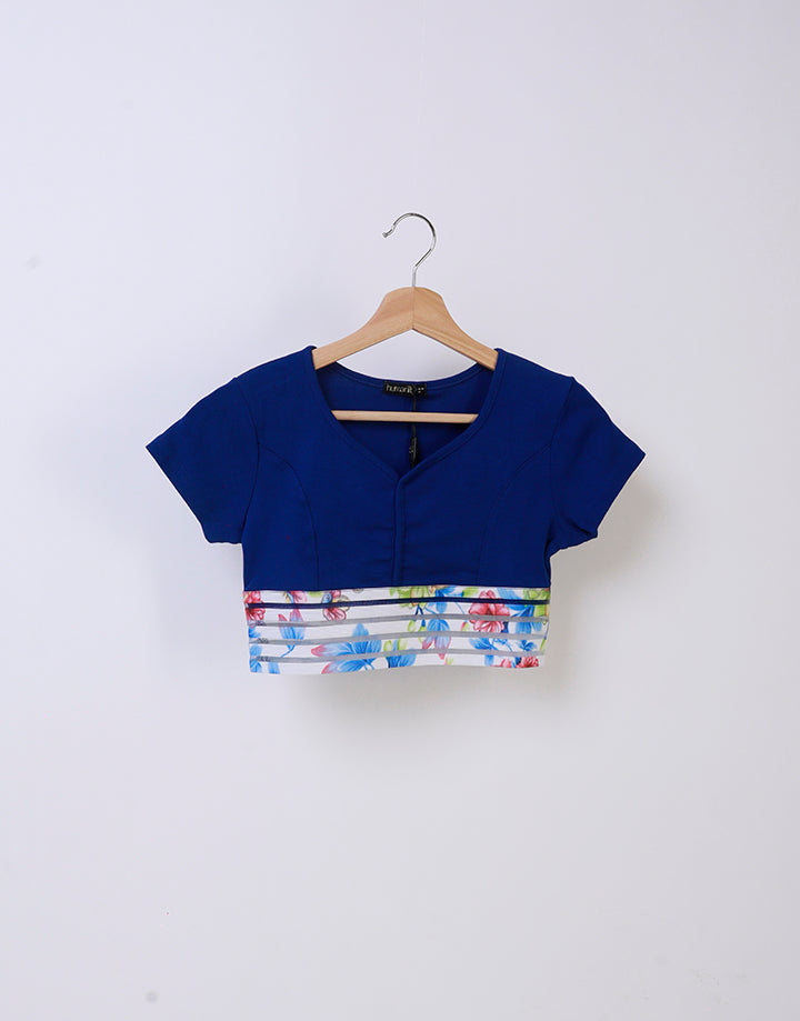 Short Sleeves Crop Top with Print Hem