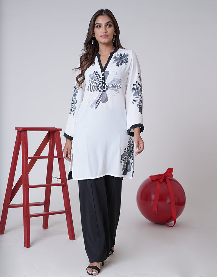 Chinese Collar Kurtha with Screen Print