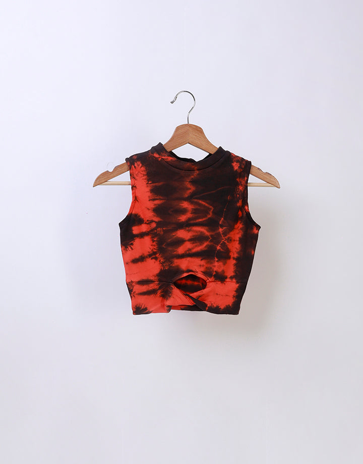 Printed High Neck Crop Top with Sleeveless