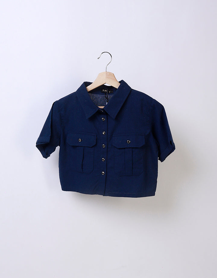 Short Sleeves Crop Shirt with Pockets