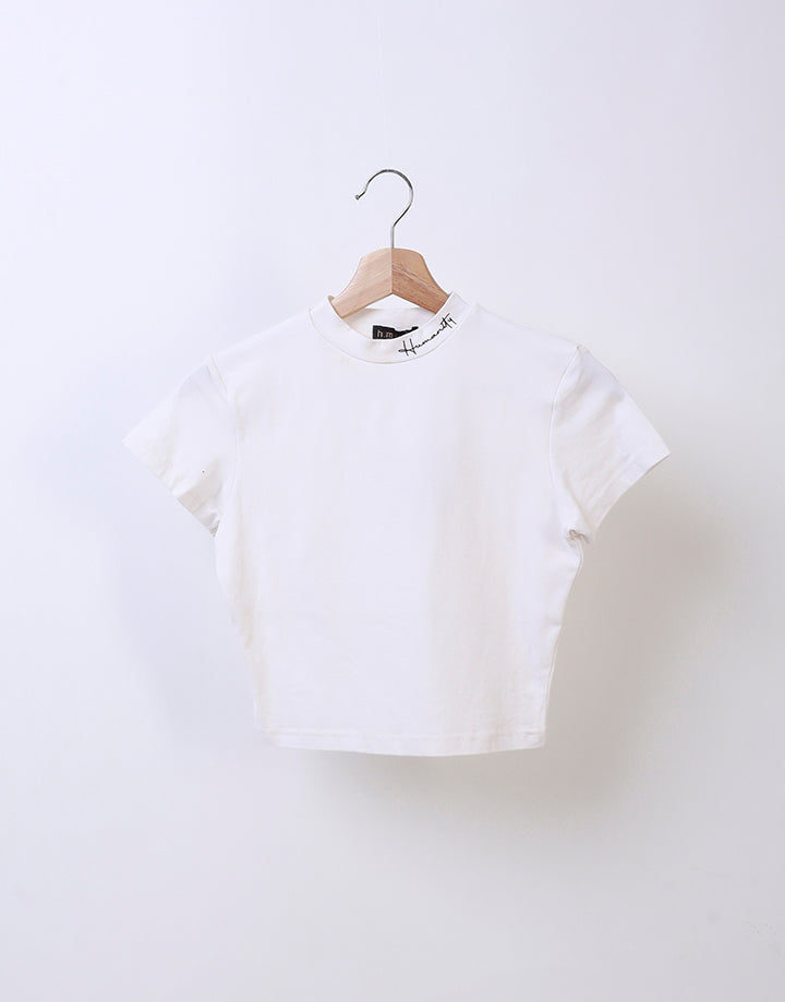 Short Sleeves Crop Top with Neck Print