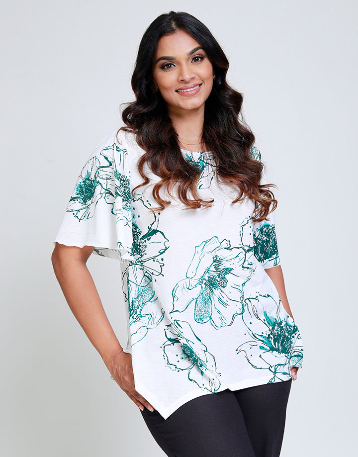 Printed Blouse with Flared Sleeves
