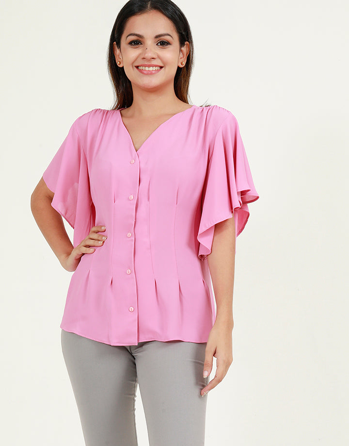 Button Down Blouse with Butterfly Sleeves