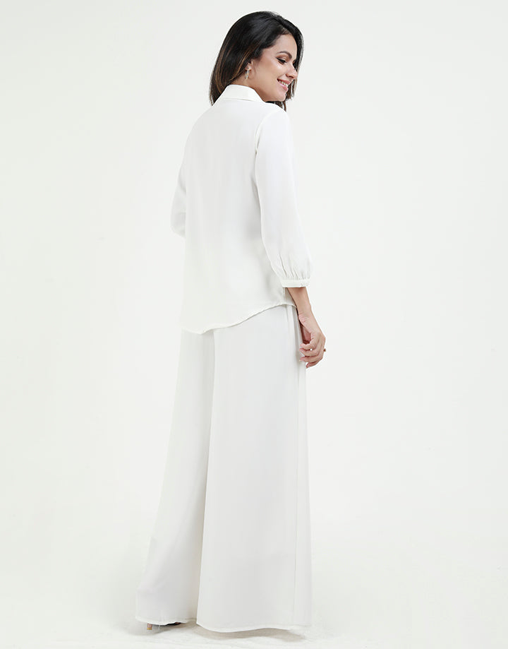 Button Down Blouse with Ladder Lace Inserts