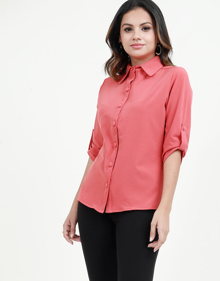 Button Down Shirt In Placketed Sleeves