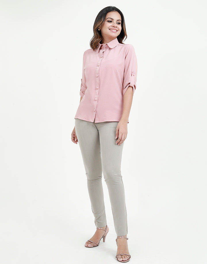 Button Down Shirt In Placketed Sleeves