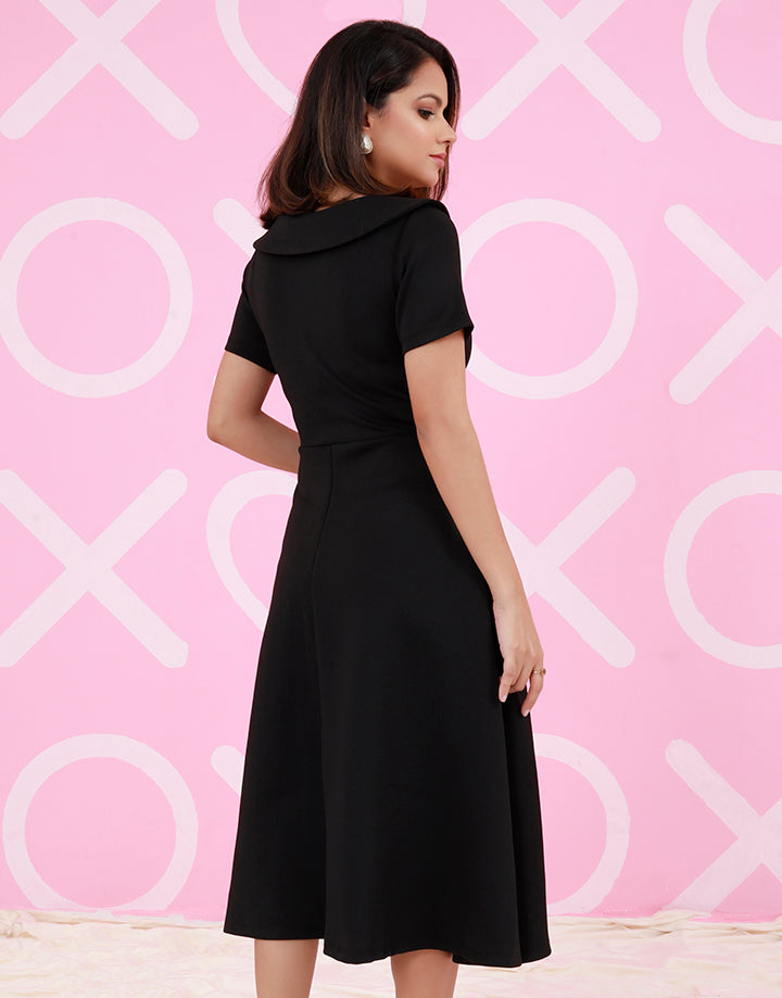 Collared Midi Dress With Covered Buttons