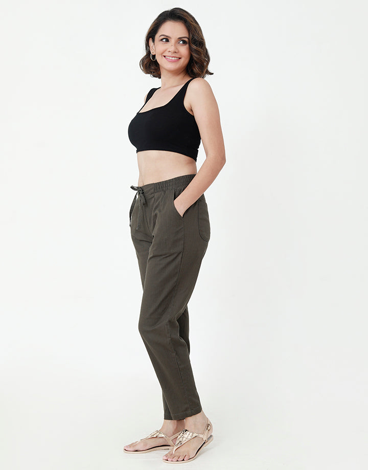 Straight Cut Linen Pant with Drawstring