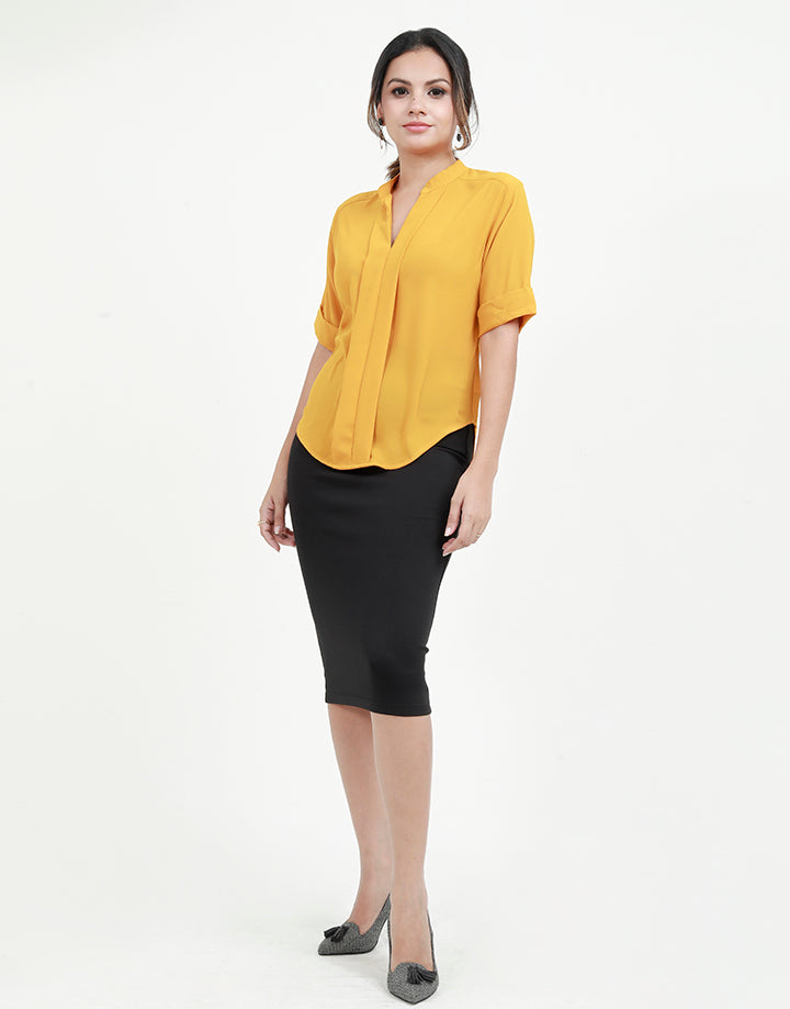 Dipped Hem Blouse with Midi Sleeves