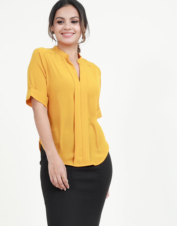Dipped Hem Blouse with Midi Sleeves