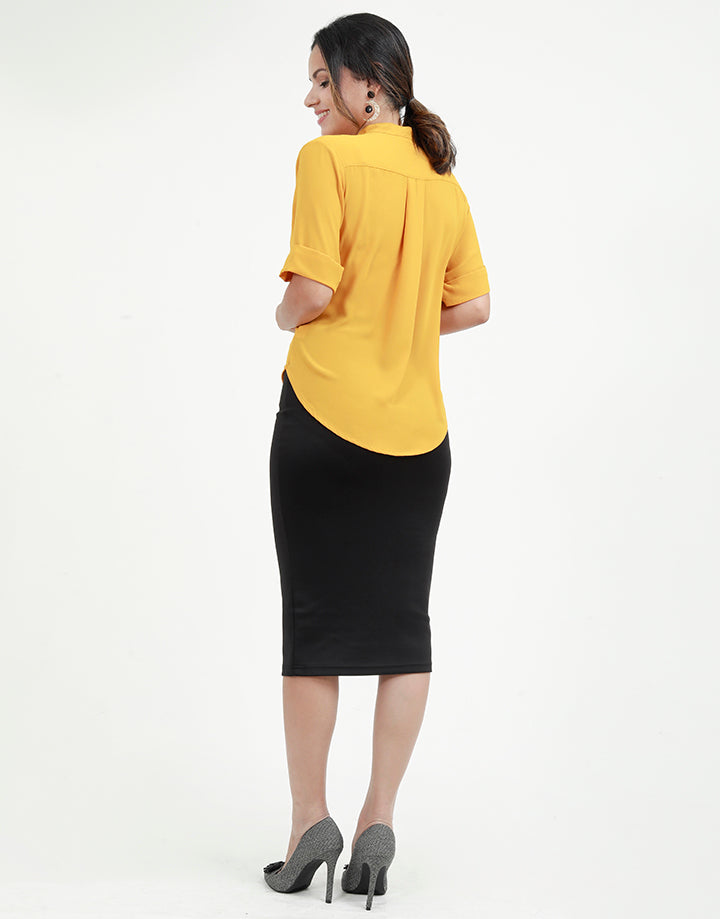 Dipped Hem Blouse with Midi Sleeves