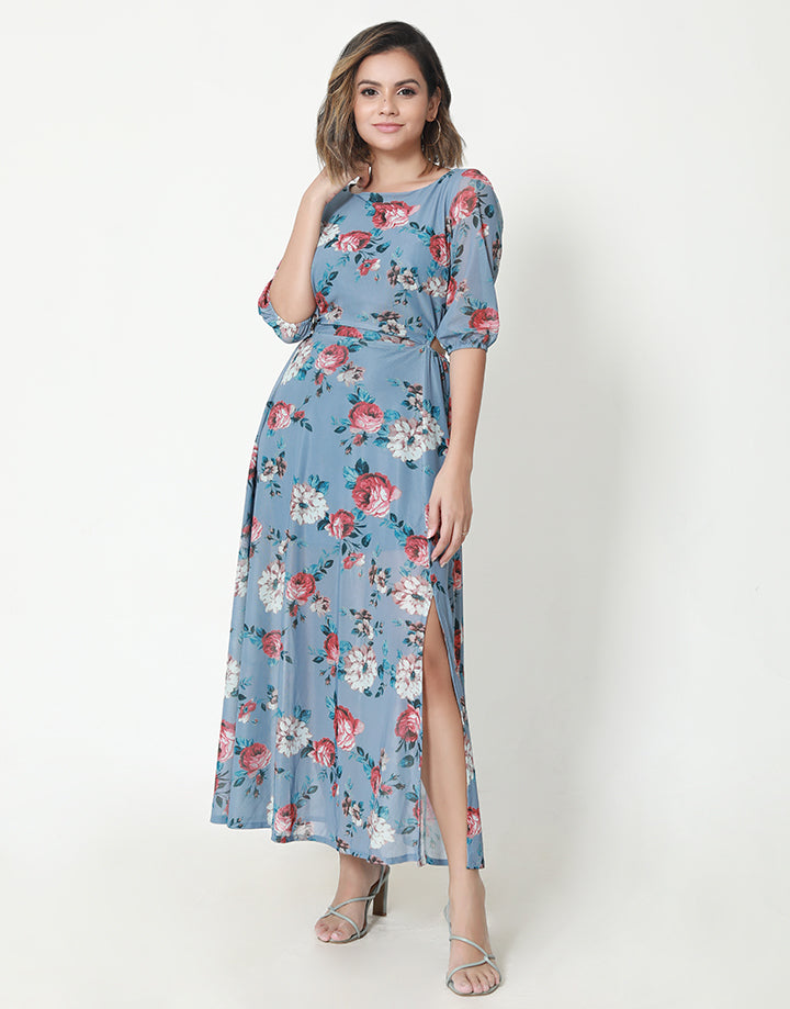 Floral Dress with Side Cut-Out Detail