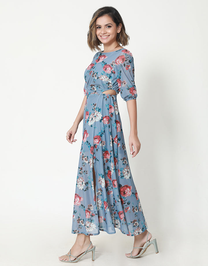 Floral Dress with Side Cut-Out Detail