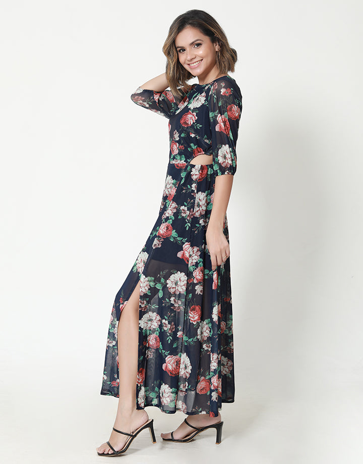 Floral Dress with Side Cut-Out Detail