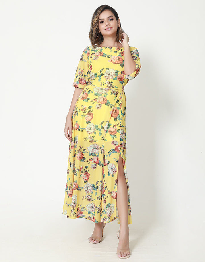 Floral Dress with Side Cut-Out Detail